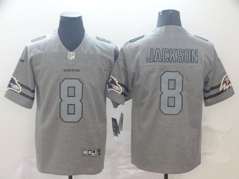 Men Baltimore Ravens 8 Jackson Grey Retro Nike NFL Jerseys